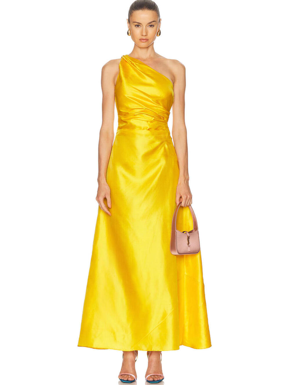 STUNNING NWT $895 STAUD Este Gold Yellow Silk One Shoulder Gown Dress Designer 2
